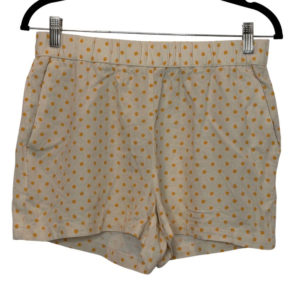 Vero Moda Womens Polka Dot Linen Blend Shorts Yellow Cream Elastic Waist M NEW